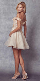Juliet 861 Floral Embroidered Glitter Mesh Short A-Line Dress