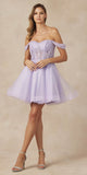 Juliet 880 Glitter Tulle A-Line Cold-Shoulder Homecoming Dress.
