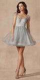 Juliet 881 Feather Straps Sheer Bodice Short A-line Tulle Dress