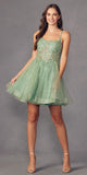 Juliet 883 Short A-Line Glitter Tulle Skirt Square Neck Thin Strap Dress
