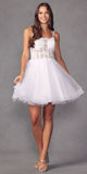 Juliet 883 Short A-Line Glitter Tulle Skirt Square Neck Thin Strap Dress