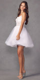 Juliet 883 Short A-Line Glitter Tulle Skirt Square Neck Thin Strap Dress