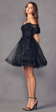 Juliet 886 Short Removable Off Shoulder Puff Sleeves A-Line Tulle Dress