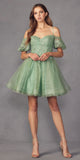 Juliet 886 Short Removable Off Shoulder Puff Sleeves A-Line Tulle Dress