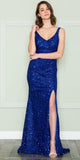 CLEARANCE - Poly USA | Ed Young 8872 V-Neck Floor Length Open Slit Sequin Dress (Size S)
