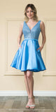CLEARANCE - Poly USA | Ed Young 8954 Short A-Line Sequin Bodice Dress with Pockets (Size M)