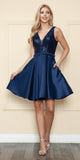 CLEARANCE - Poly USA | Ed Young 8954 Short A-Line Sequin Bodice Dress with Pockets (Size M)