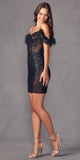 Juliet 897 Short Sexy Sheer Sides Cold Shoulder Feather Cocktail Dress