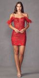 Juliet 897 Short Sexy Sheer Sides Cold Shoulder Feather Cocktail Dress