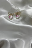 Pink Belle Ceramic Heart Bow Earrings