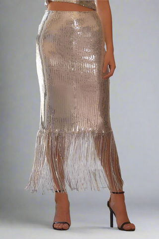 Dancing Queen Sequin Fringe Midi Skirt