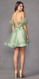 Juliet 901 Short Removable Puff Sleeves A-Line Glitter Tulle Dress