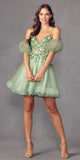 Juliet 901 Short Removable Puff Sleeves A-Line Glitter Tulle Dress