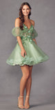 Juliet 901 Short Removable Puff Sleeves A-Line Glitter Tulle Dress