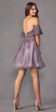 Juliet 909 Short A-Line Glitter Print Dress Removable Short Puff Sleeves