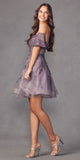 Juliet 909 Short A-Line Glitter Print Dress Removable Short Puff Sleeves