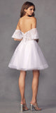 Juliet 909 Short A-Line Glitter Print Dress Removable Short Puff Sleeves