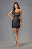 Juliet JT911A Fitted Hot Fix Cocktail Dress With Side Sheer Bodice