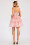 Juliet JT918A Dress Strapless Cocktail Leaf Lace Corset Bodice Ruffle Skirt