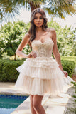 Juliet JT918A Dress Strapless Cocktail Leaf Lace Corset Bodice Ruffle Skirt