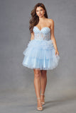 Juliet JT918A Dress Strapless Cocktail Leaf Lace Corset Bodice Ruffle Skirt