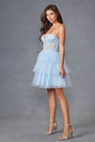 Juliet JT918A Dress Strapless Cocktail Leaf Lace Corset Bodice Ruffle Skirt