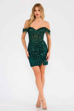 Juliet JT919L Dress Fitted Off Shoulder Sequin Sweetheart Bodice
