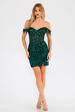 Juliet JT919L Dress Fitted Off Shoulder Sequin Sweetheart Bodice