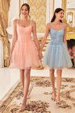 Ladivine 9310 Short A-Line Tiered Tulle Scoop Neckline Cocktail Dress