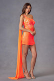 Juliet JT937R Dress One Shoulder Cape Sleeve Cocktail Sequin Gown