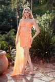 Juliet JT937R Dress One Shoulder Cape Sleeve Cocktail Sequin Gown