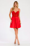 Juliet JT940R Dress V-Neck Leaf Lace Corset Bodice Satin Skirt