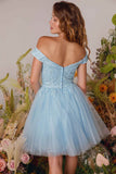 CLEARANCE - Eureka 9833 Short A-Line Off Shoulder Glitter Mesh Dress (Size M)