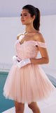 CLEARANCE - Eureka 9833 Short A-Line Off Shoulder Glitter Mesh Dress (Size M)