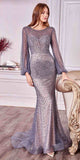Andrea & Leo A0997W Pearl Beaded Long Sleeve Fit and Flare Long Dress