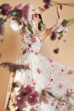 Andrea & Leo A1133 Floor Length Strapless Organza Peony Print Ball Gown