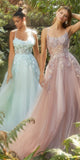Andrea & Leo A1142 Floor Length Floral Applique A-Line Tulle Gown