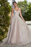 Andrea & Leo A1180 Long Pearleque Ball Gown with Crystal Strap