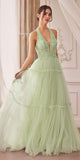 Andrea & Leo A1206 Long A-Line Garden Lace Halter Gown With Tier Skirt