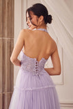 Andrea & Leo A1206 Long A-Line Garden Lace Halter Gown With Tier Skirt