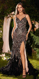 Andrea & Leo A1229 Long Fitted Feather and Bead Embellished Mermaid Gown
