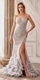 Andrea & Leo A1229 Long Fitted Feather and Bead Embellished Mermaid Gown