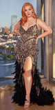 Andrea & Leo A1229 Long Fitted Feather and Bead Embellished Mermaid Gown