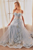 Andrea & Leo A1246 Long Off the Shoulder Floral Applique Tulle Ball Gown