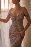 CLEARANCE - Andrea & Leo A1257 Long Off the Shoulder Dusty Mauve Gown (Size 4)