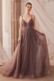 Andrea & Leo A1261 Long Lace Embellished A-Line Layered Tulle Gown