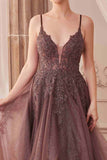 Andrea & Leo A1261 Long Lace Embellished A-Line Layered Tulle Gown