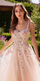Andrea & Leo A1288 Long A-Line Dress Multicolored Floral Embellishments