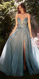 Andrea & Leo A1303 Long Strapless A-Line Glitter Tulle Gown