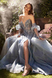 Andrea & Leo A1303 Long Strapless A-Line Glitter Tulle Gown